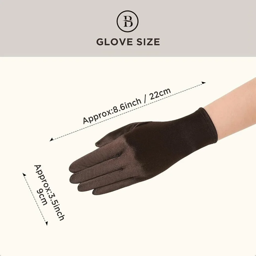 Women's Short Brown Satin Silk Gloves Banquet Wedding Party Costume Accessories